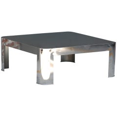 Chrome and black opaline glass rounded square coffee table Chrome and black opaline glass rounded square coffee table