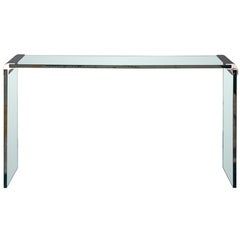 Thick Glass and Chromed Bronze Console by Pace