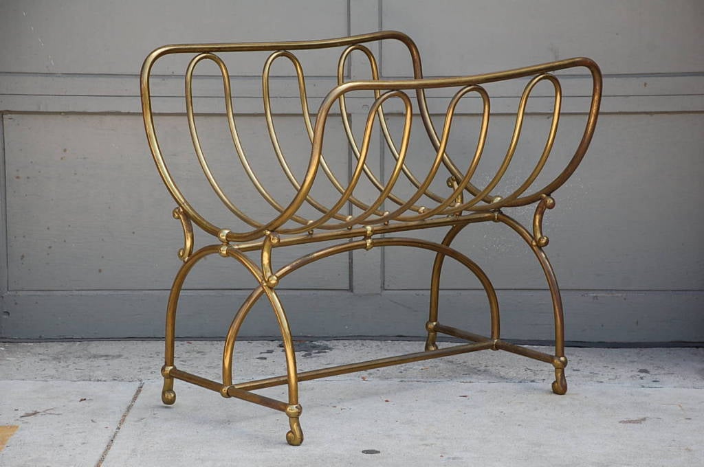 French Unique Solid Brass Fireplace Wood Rack by Siegel Paris