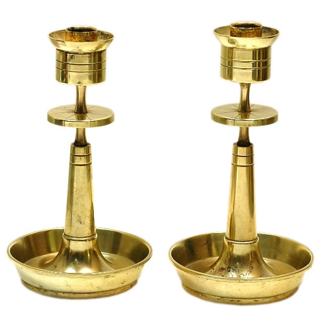 Pair of Large Brass Candlesticks by Tommi Parzinger at 1stdibs