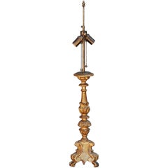 Carved and Gilt Wood Baroque Candlestick Lamp