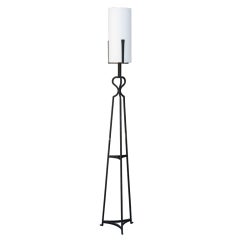 Tall blackened steel and linen shade floor lamp Tall blackened steel and linen shade floor lamp