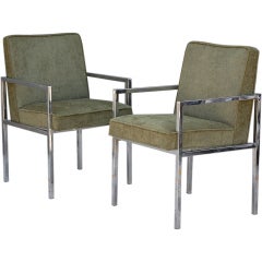Pair of chic chromed steel upholstered armchairs 6