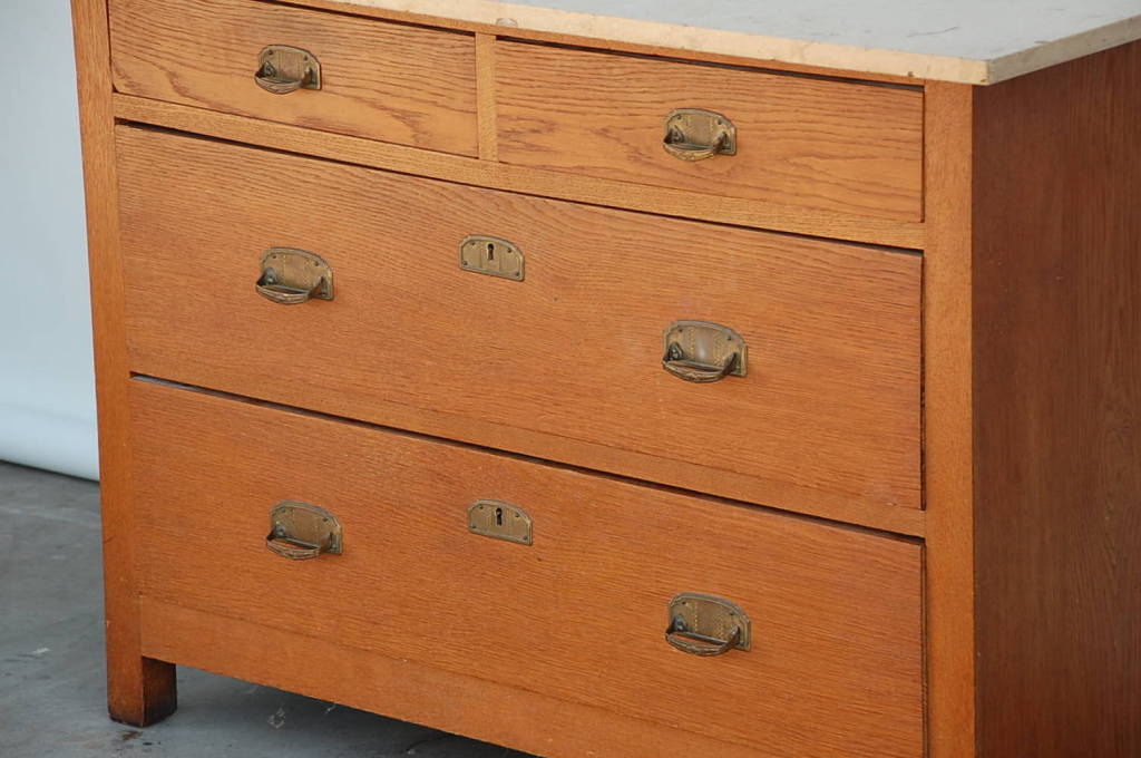 American Pair of Arts & Crafts oak and travertine chest of drawers For Sale