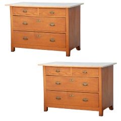 Pair of Arts & Crafts oak and travertine chest of drawers 5