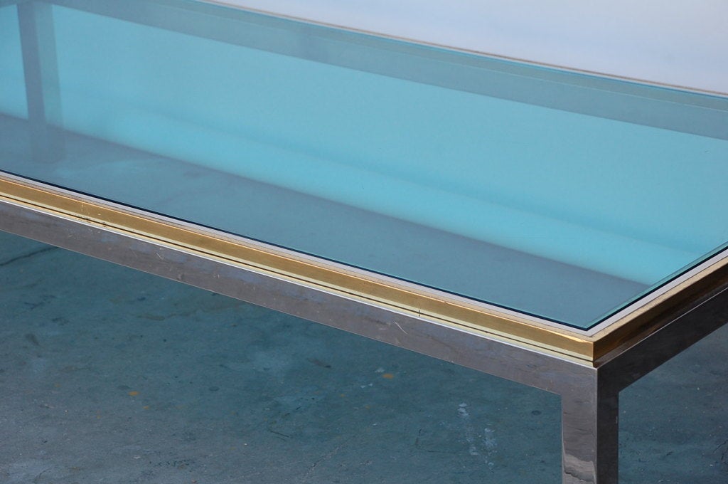 Late 20th Century Large chrome, brass and glass 70's coffee table by Willy Rizzo