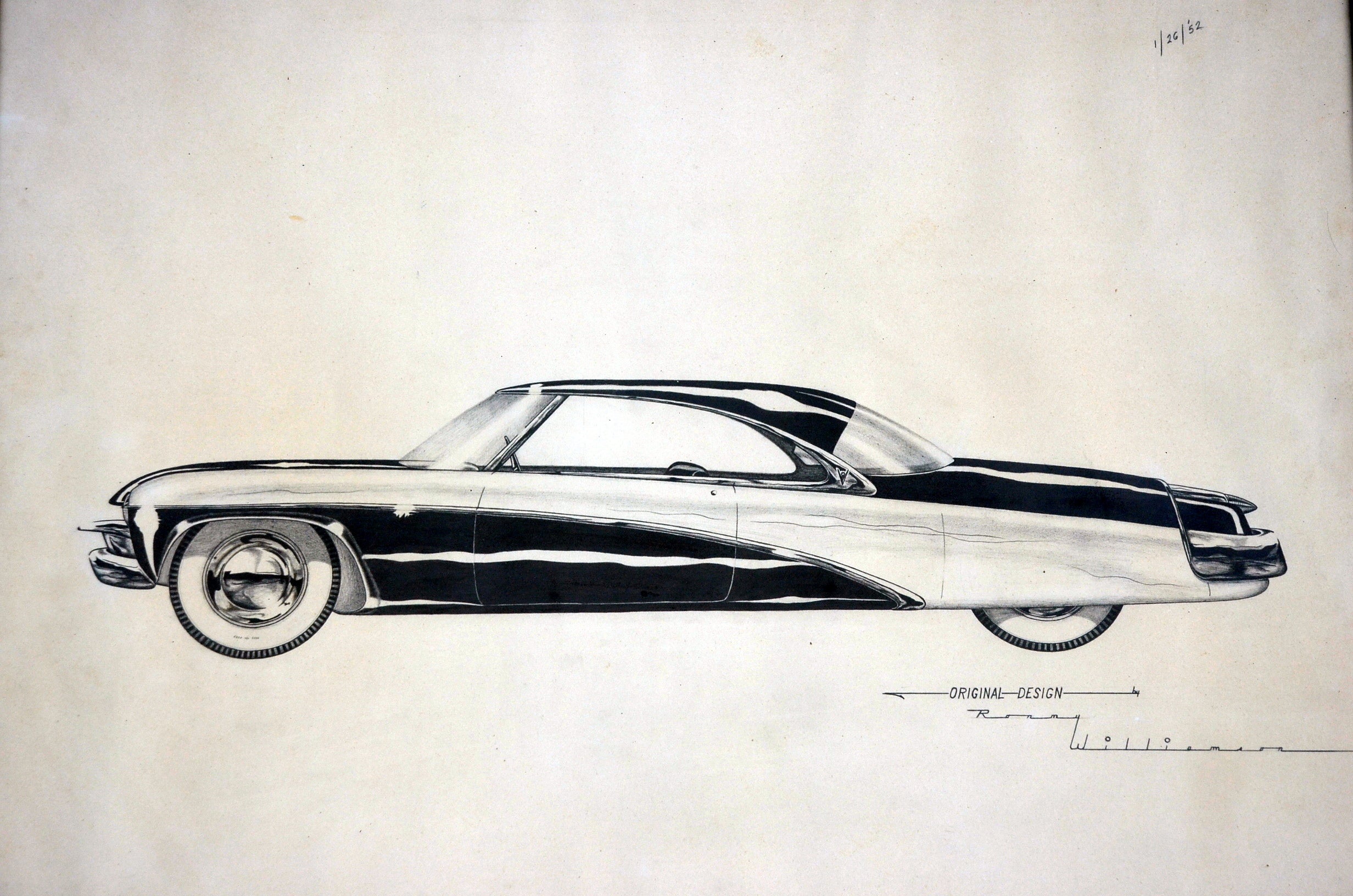 Vintage Automobile Blueprint Sketch in the Style of Raymond Loewy