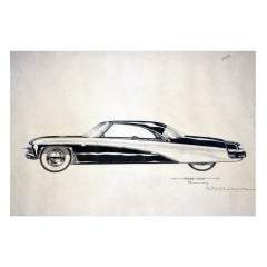 Vintage Automobile Blueprint Sketch in the Style of Raymond Loewy