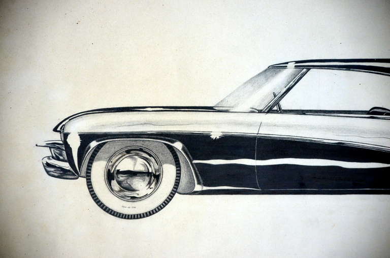 American Vintage Automobile Blueprint Sketch in the Style of Raymond Loewy