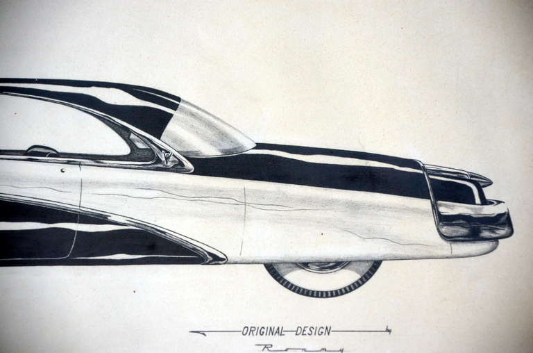 Vintage Automobile Blueprint Sketch in the Style of Raymond Loewy In Good Condition In Los Angeles, CA