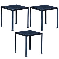 Used Set of 3 weatherized steel indoor / outdoor side tables