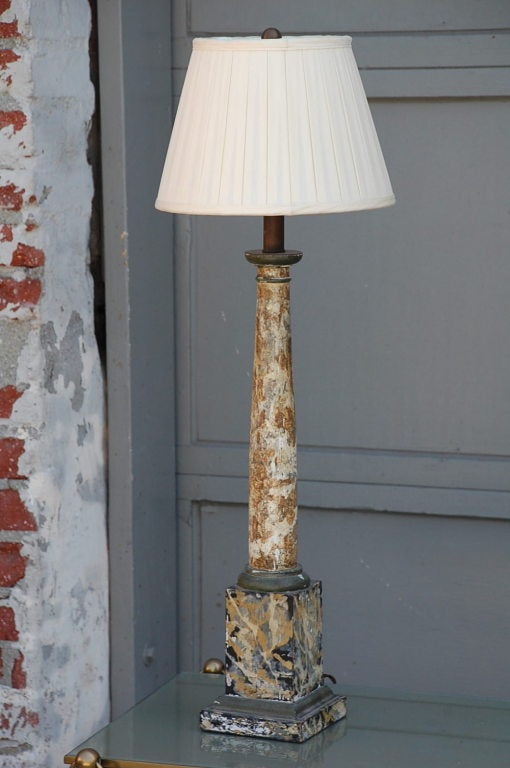 French Faux Marble Column Lamp with Custom Pleated Shade