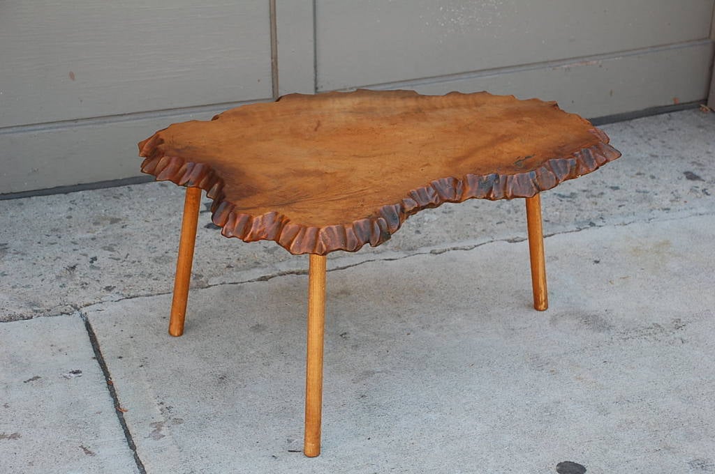 Small tripod side table in the style of George Nakashima