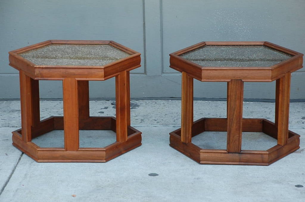 Pair of Hexagonal Side Tables by John Keal for Brown-Saltman