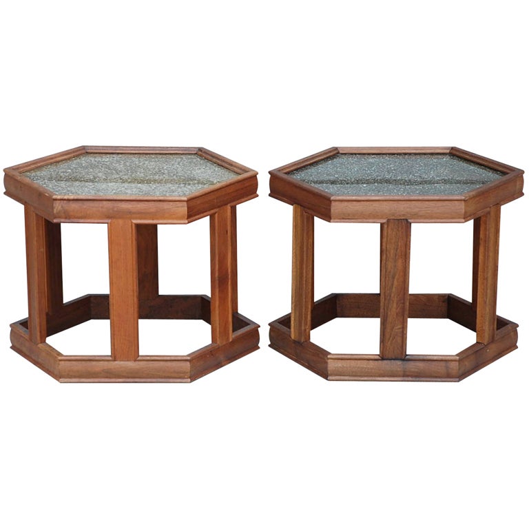 Pair of Hexagonal Side Tables by John Keal for BrownSaltman at 1stdibs