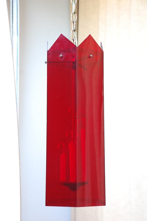 American Unusual Red Lucite Hexagonal 1970s Lantern For Sale