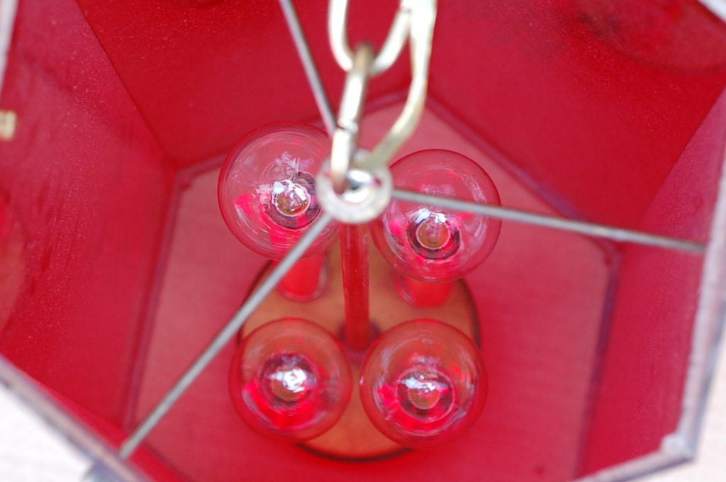 Unusual Red Lucite Hexagonal 1970s Lantern In Good Condition For Sale In Los Angeles, CA