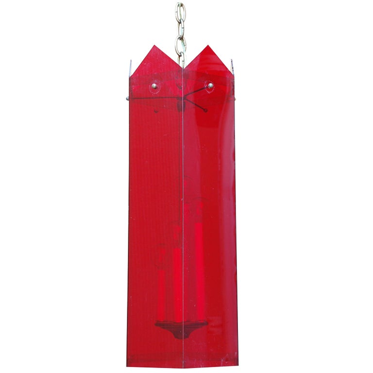 Unusual Red Lucite Hexagonal 1970s Lantern For Sale