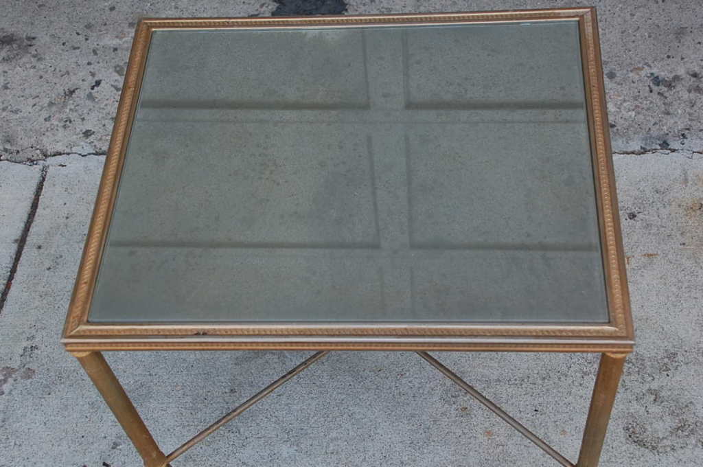 American Elegant Gold Side Table with Antique Mirrored Glass For Sale