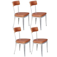 Set of 4 Neoclassical Aluminum and Brown Leather Dining Chairs 7