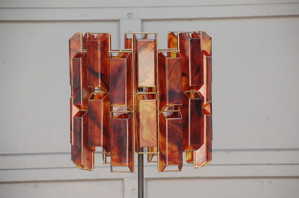 French 60's wrought iron floor lamp with amber resin shade