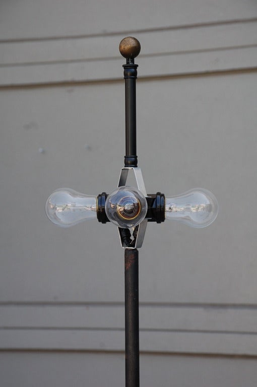 French 60's Wrought Iron Floor Lamp with Amber Resin Shade 2