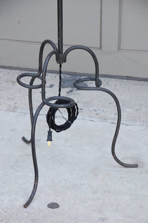 French 60's Wrought Iron Floor Lamp with Amber Resin Shade 3