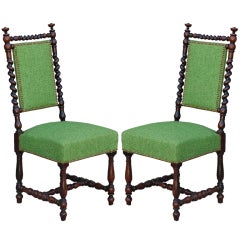 Pair of ornate baroque style turned wood chairs
