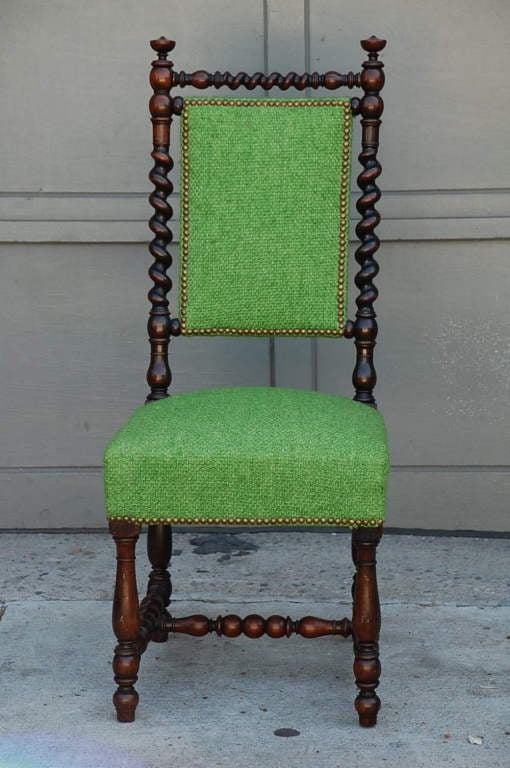 French Pair of ornate baroque style turned wood chairs