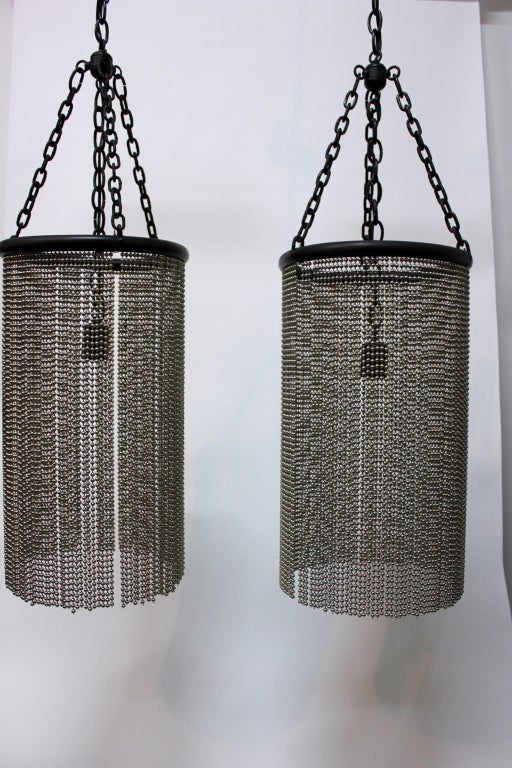 Set of 4 Beaded Chrome Curtain Hanging Lights