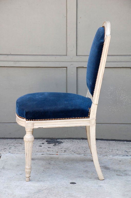 20th Century Large Louis XVI Style Blue Velvet Chair