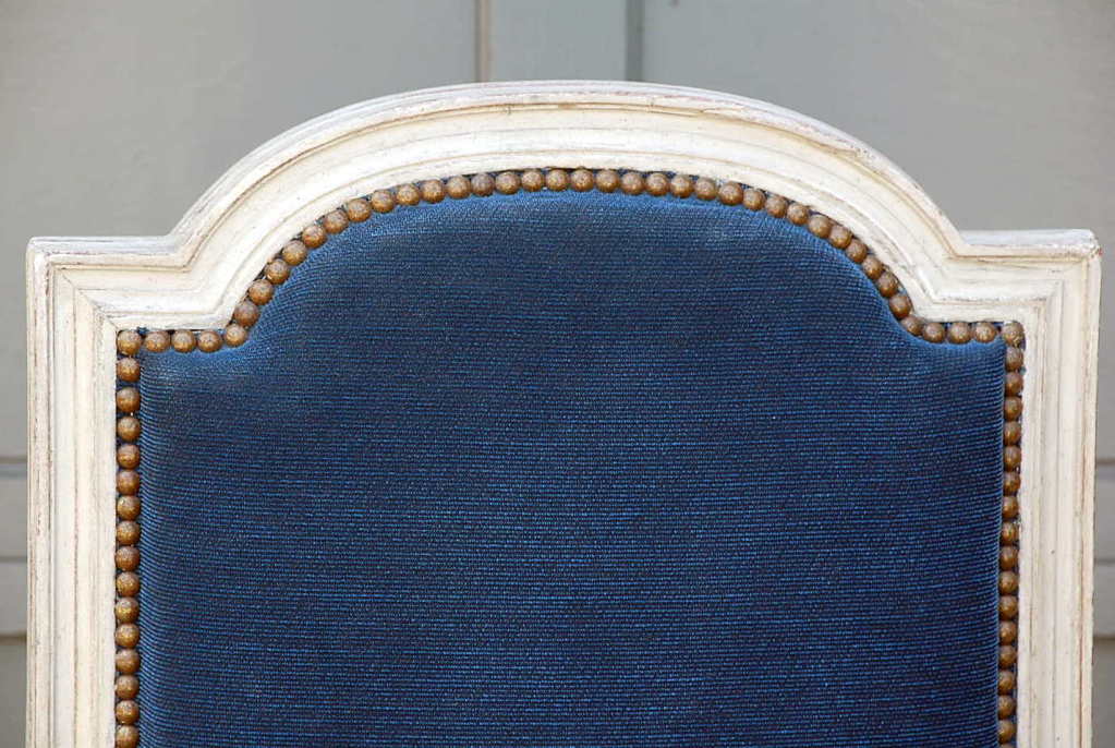 Large Louis XVI Style Blue Velvet Chair 3