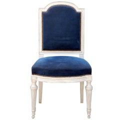 Large Louis XVI Style Blue Velvet Chair