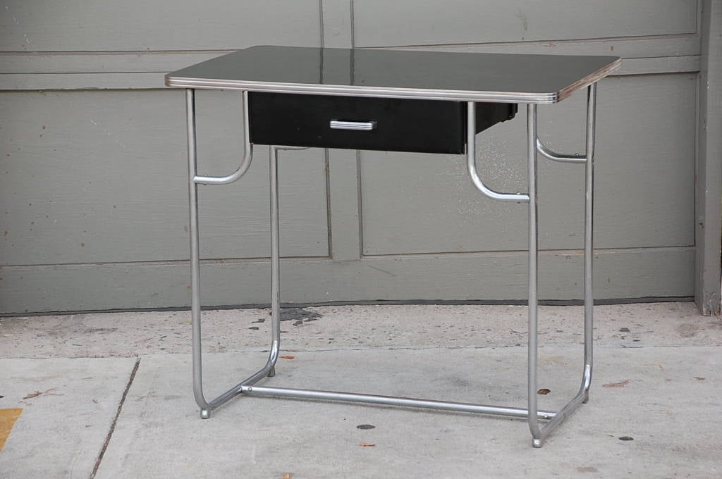 Rare Lloyd Chromium Writing Desk by Kem Weber In Excellent Condition For Sale In Los Angeles, CA