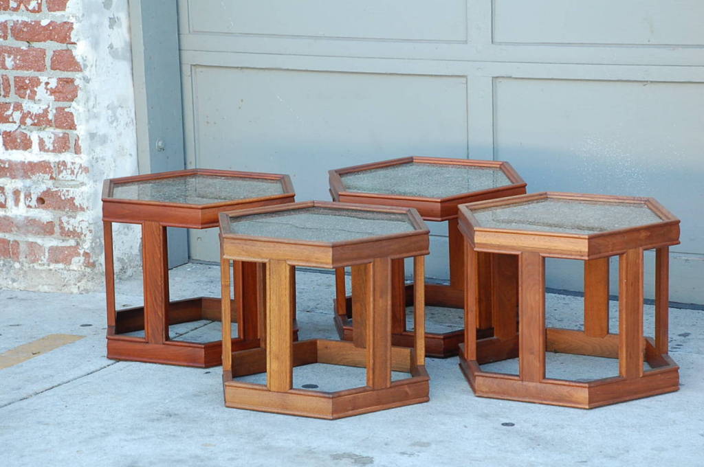 Set of 4 Hexagonal Side Tables by John Keal for Brown-Saltman