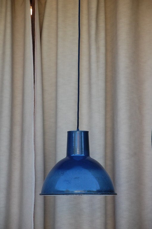 20th Century Pair of Enameled French Industrial Hanging Lights