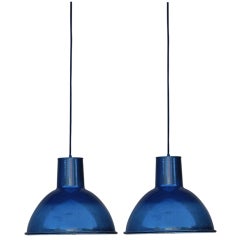 Pair of Enameled French Industrial Hanging Lights