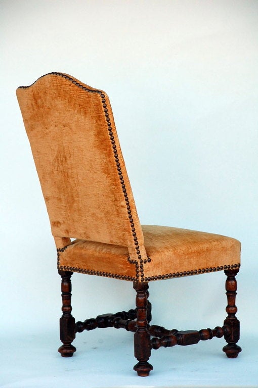Velvet Large Turned Wood Baroque Style Chair For Sale