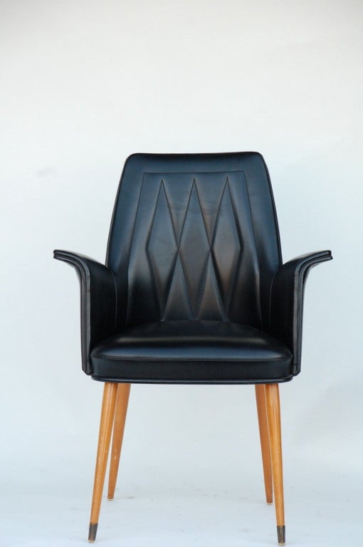 20th Century French 50's black leather side / desk chair