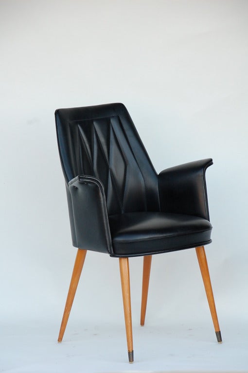 French 50's black leather side / desk chair 1