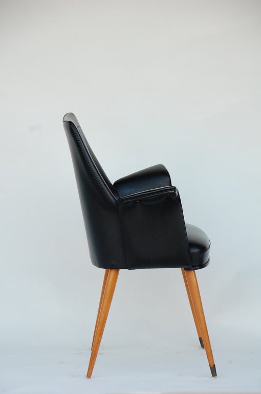 French 50's black leather side / desk chair 2