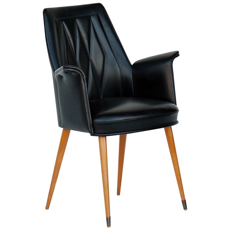 French 50's black leather side / desk chair