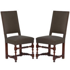 Pair of classic turned wood Louis XIII style side chairs 9