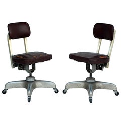 Vintage Pair of Aged Industrial Office Swivel Chairs
