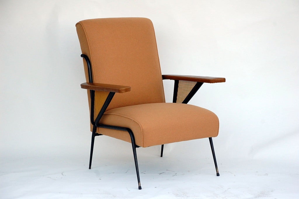 Exceptional French 1950s Flannel and Leather Armchair
