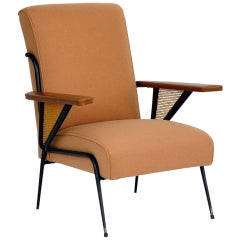 Exceptional French 1950s Flannel and Leather Armchair