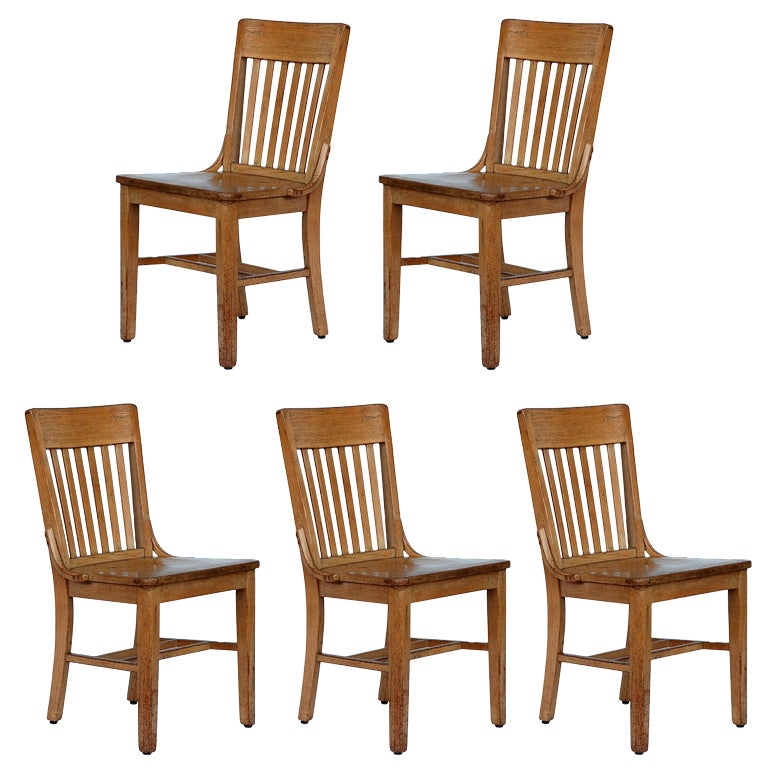 Set of 5 robust and comfortable bleached oak dining chairs