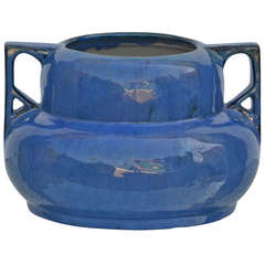 Large Early Fulper Blue Glazed Ceramic Vase