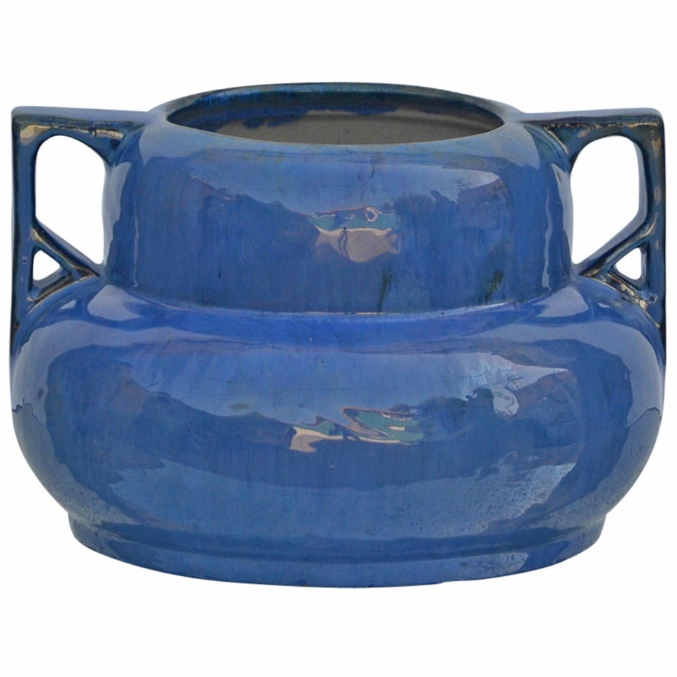 Large Early Fulper Blue Glazed Ceramic Vase