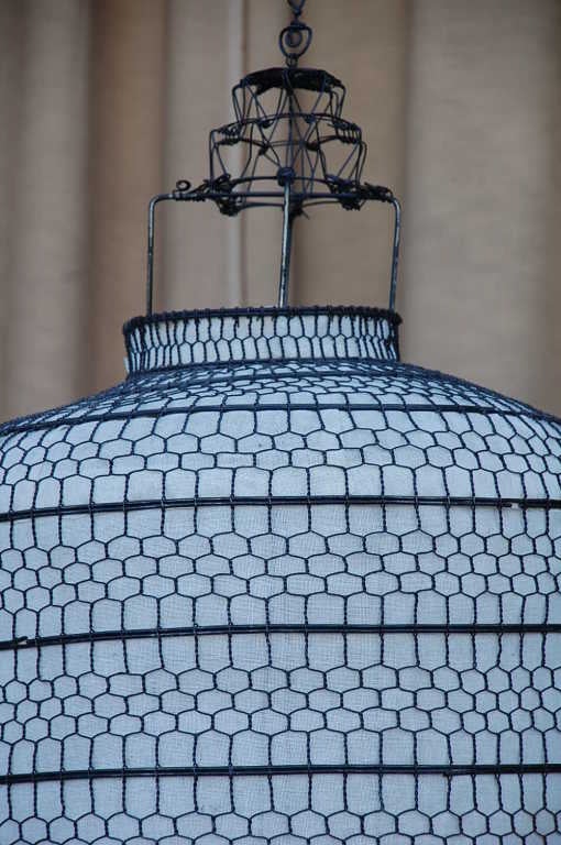 Pair of Large Wire Mesh and Linen Lanterns from Skyfall Set 2